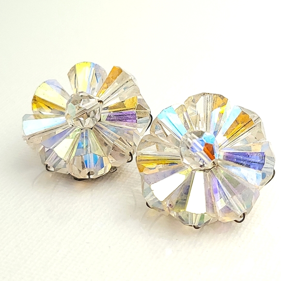 Vintage Jewelry - Aurora Borealis Crystal Burst Vintage Earrings